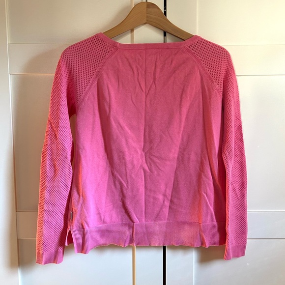 L-RL Lauren Active bubblegum pink, lattice-knit sleeve, pullover sweater, small - Picture 2 of 9